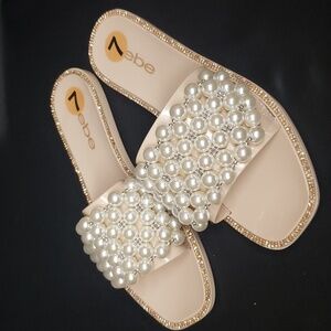 Bebe NWT Pearls, Beads and Rhinestones Slide Sandals